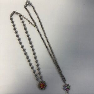2 Oxidized Silver Floral Necklaces NWOT